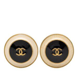 Chanel CC Logo Round Gold Black Beige Plated Ring